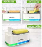 مجموعة موزع صابون اليدين والأطباق للمطبخ، موزع صابون مزدوج مع حامل إسفنج، موزع مضخة صابون 3 في 1 لحوض المطبخ، أدوات مطبخ مفيدة - أبيض