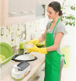 مجموعة موزع صابون اليدين والأطباق للمطبخ، موزع صابون مزدوج مع حامل إسفنج، موزع مضخة صابون 3 في 1 لحوض المطبخ، أدوات مطبخ مفيدة - أبيض