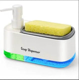 مجموعة موزع صابون اليدين والأطباق للمطبخ، موزع صابون مزدوج مع حامل إسفنج، موزع مضخة صابون 3 في 1 لحوض المطبخ، أدوات مطبخ مفيدة - أبيض