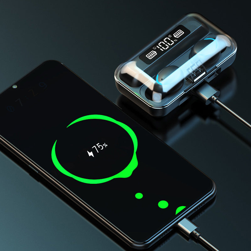 سماعة أذن لاسلكية ستيريو هاي فاي 9D بتقنية البلوتوث، مع شاشة LED ومقاومة للماء